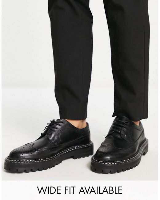 Asos Design chunky sole brogue shoes in leather