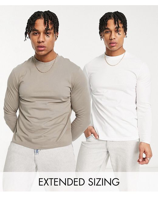 Asos Design 2 pack long sleeve t-shirt with crew in