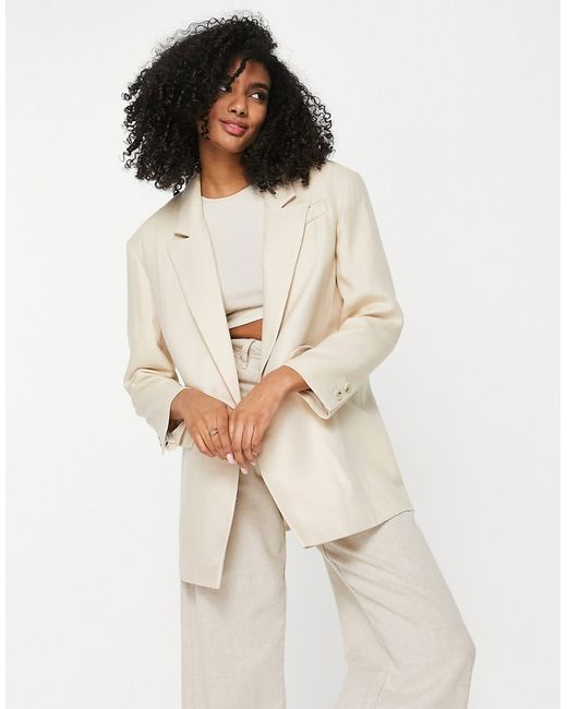 TopShop relaxed over sized 80s blazer in cream-