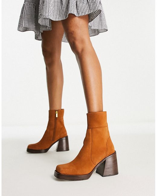 Asos Design Region suede mid-heel boots in tan-