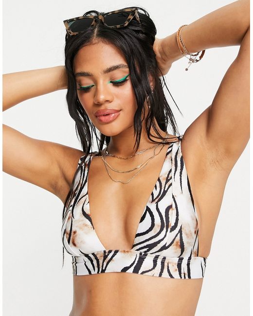 Free Society mix and match deep band triangle bikini top in watercolor brown zebra-