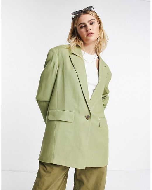 TopShop relaxed oversized single breasted blazer in sage-