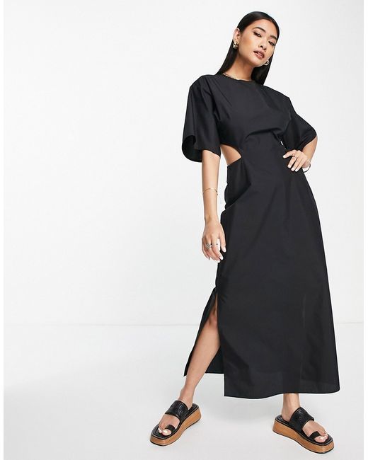 Asos Design cotton poplin cut-out waist midi dress in