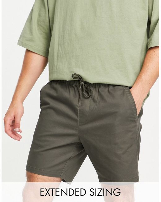 Asos Design slim chino shorts with elastic waist in khaki-