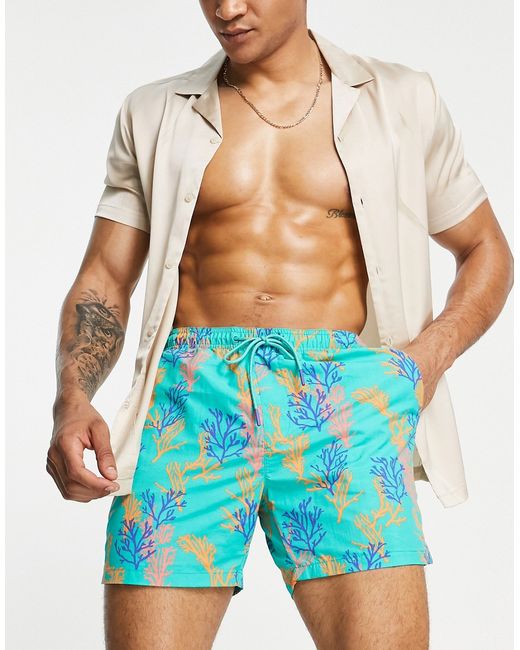 Pull & Bear reef print swim shorts in