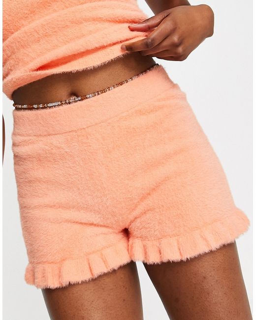 Asos Design lounge mix match knitted fluffy shorts in tangerine-
