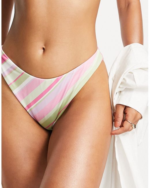 Na-Kd recycled polyester high leg bikini bottoms in stripe print-