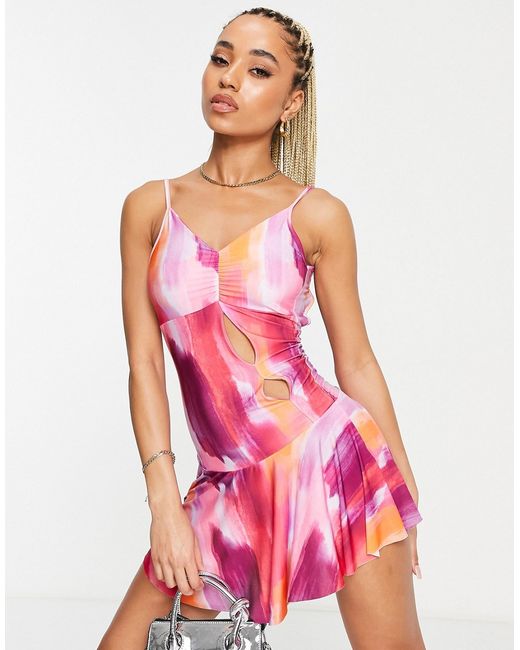 Fashionkilla mini dress with cut out detail in print