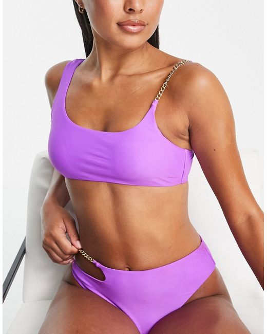 River Island asymmetric strap bikini top in bright