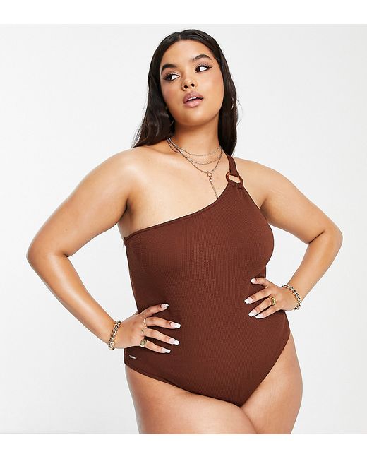 River Island Plus one shoulder textured swimsuit in