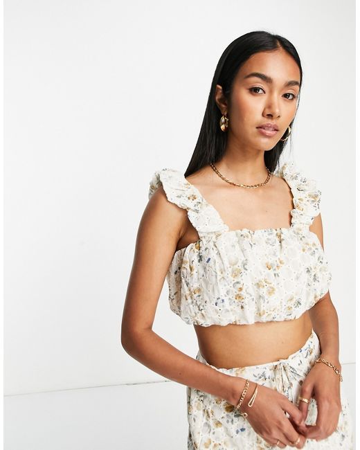 River Island eyelet crop top in light part of a set-