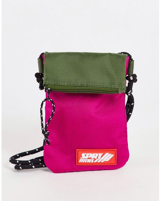 Asos Design mini nylon pouch with cross body strap in pink and green-
