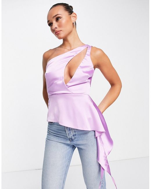 Asos Design one shoulder cami with asymmetic drape cut out in lilac-