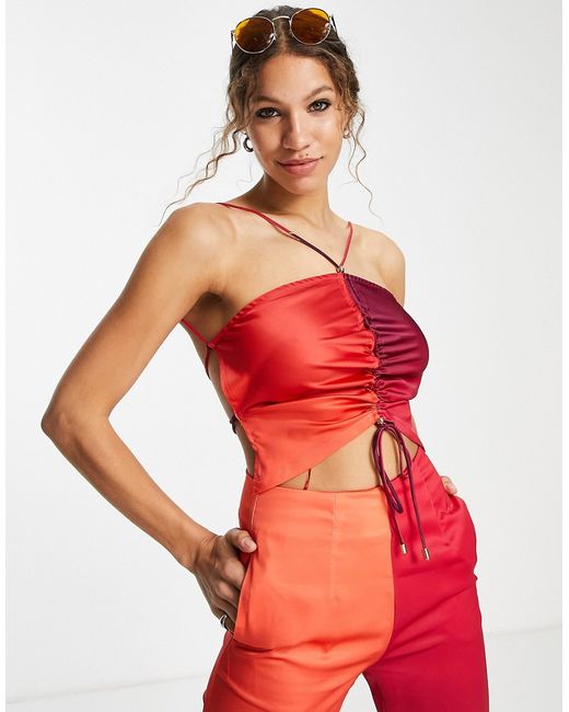 Amy Lynn satin halter neck crop top with ruching detail in ombre part of a set-