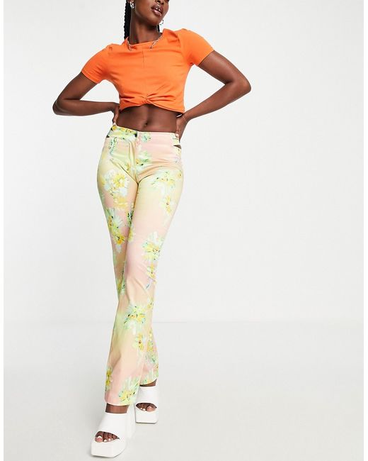 Weekday straight leg cut out waist pants in floral print-