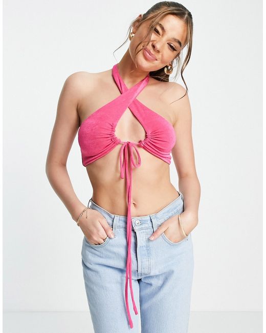 Pepper Mayo Peppermayo ruched strappy back detail crop top in