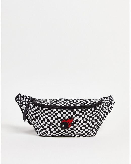Asos Design fanny pack in checkerboard design with 8 ball embroidery-