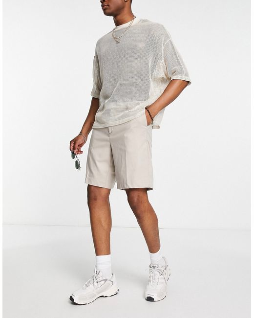 New Look relaxed fit smart shorts in stone-