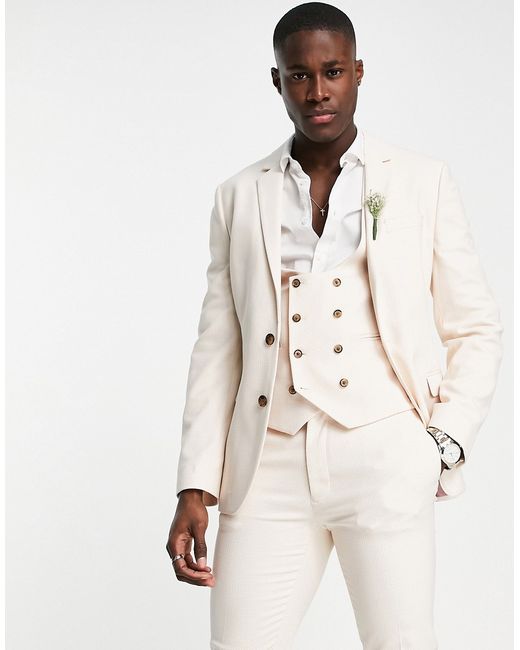 Asos Design wedding super skinny suit jacket in birdseye texture
