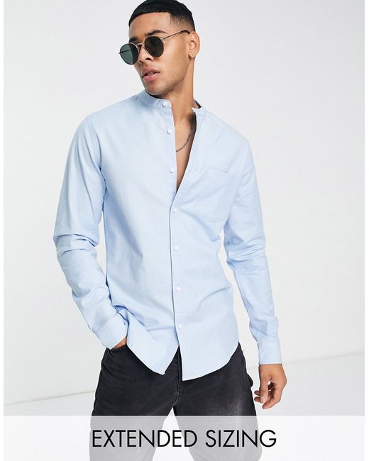 Asos Design slim fit oxford shirt with grandad collar in light