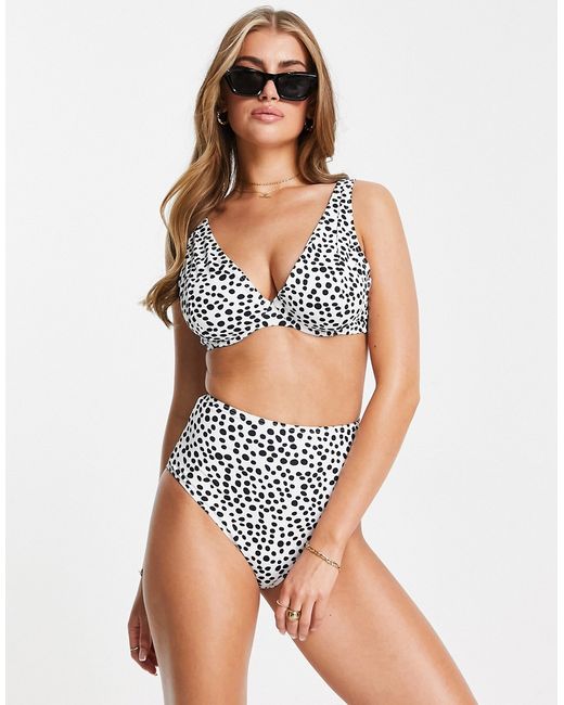 Peek & Beau Exclusive mix and match high waist bikini bottom in white polka dot-
