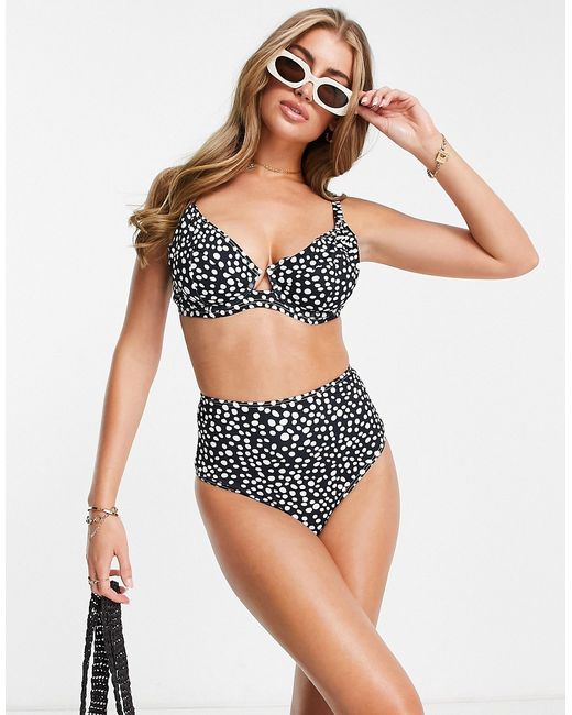 Peek & Beau Exclusive mix and match high waist bikini bottoms in black polka dot-