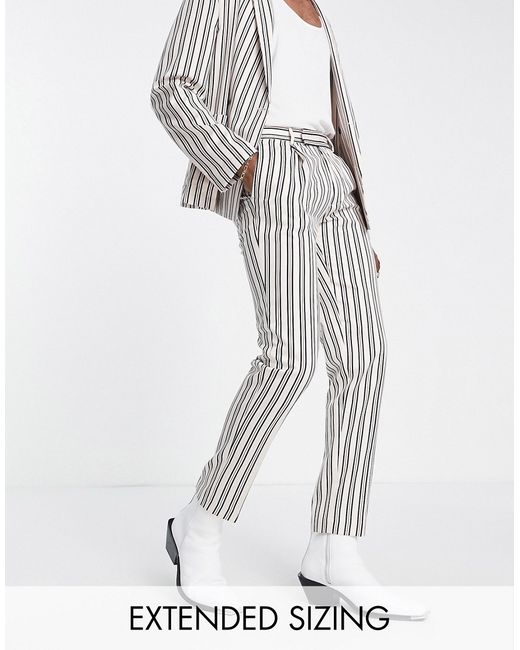 Asos Design oversized tapered suit pants in off and navy stripe