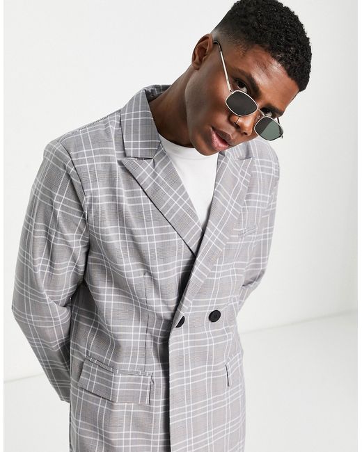 Mennace double breasted suit jacket in check