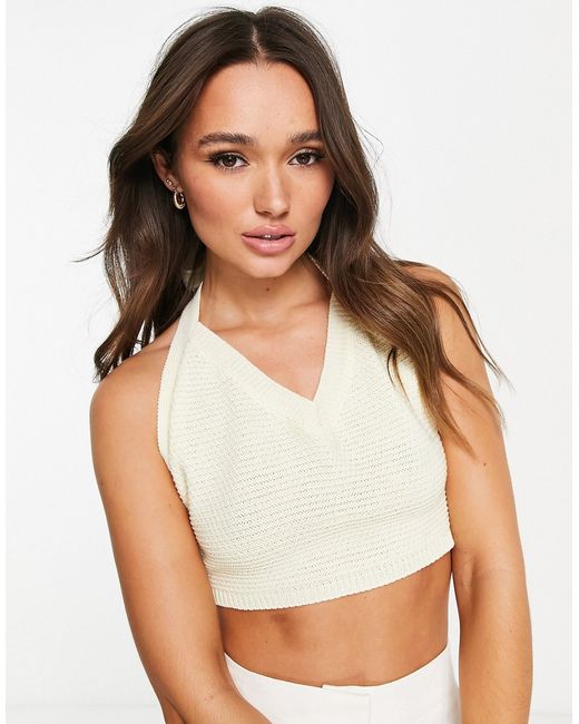 TopShop knitted crochet tank top in ivory-