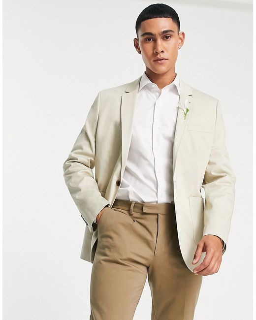 Asos Design wedding skinny blazer in cotton ecru-