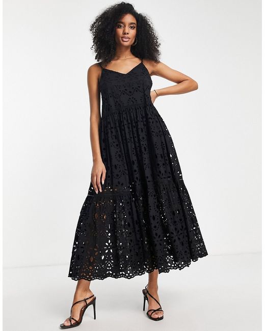 ASOS Edition strappy cami tiered broderie maxi dress in
