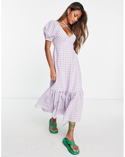 TopShop textured check bust cup midi dress in lilac-