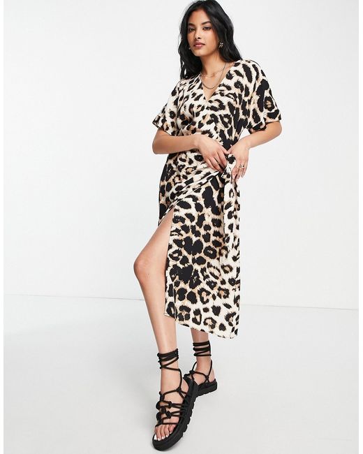 Vero Moda Aware wrap midi dress in leopard print-