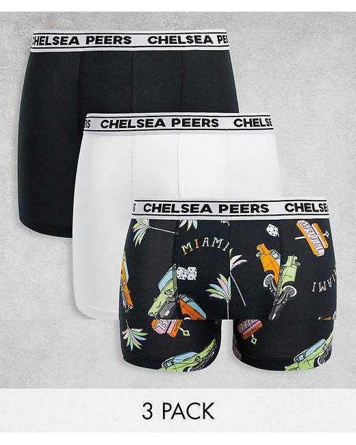 Chelsea Peers 3 pack boxers in white and miami car print