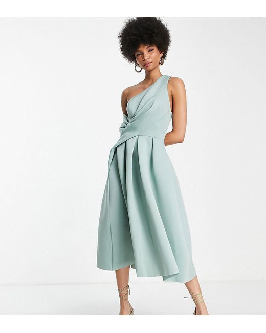 ASOS Tall DESIGN Tall bare shoulder midi prom dress in frosty sage-