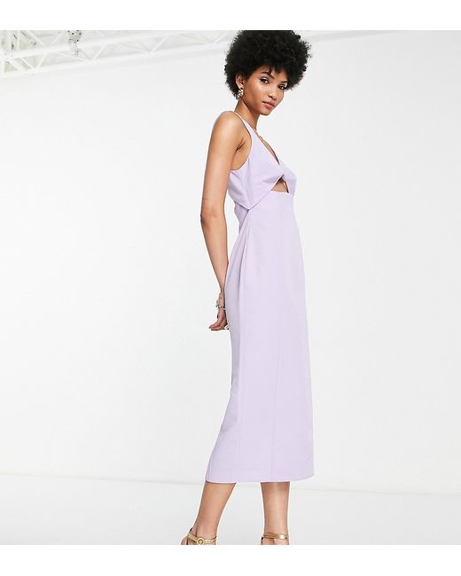 Asos Design Tall structured midi dress with twist front bodice in lilac-