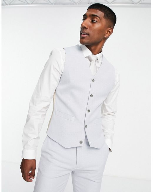 Asos Design wedding skinny suit vest in micro texture pastel