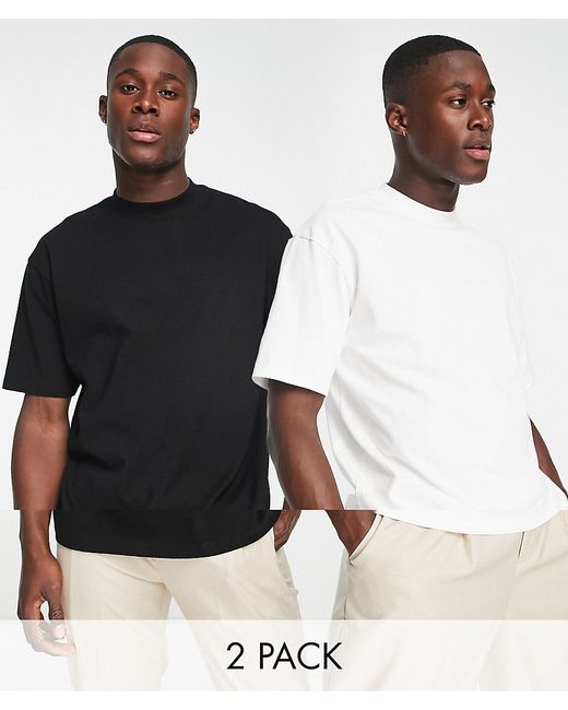 Topman 2 pack oversized t-shirt in black and white-