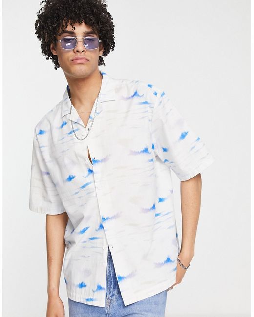 Topman revere shirt with ink print in