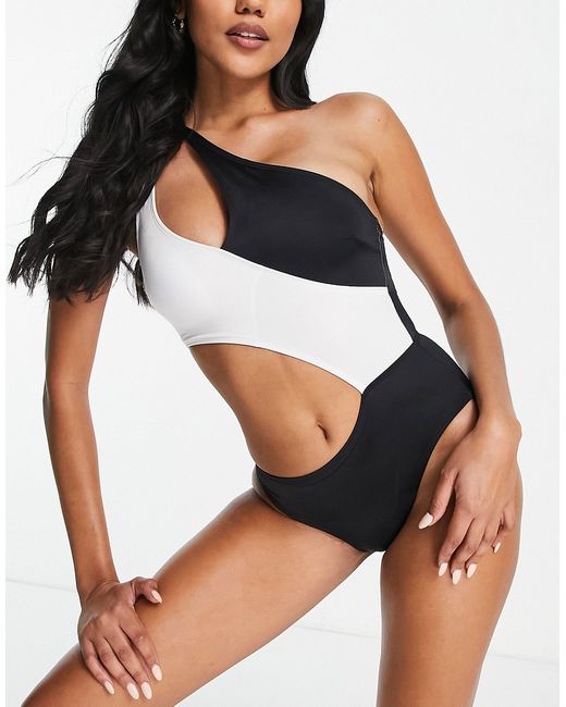 Dorina Komave assymetric one shoulder swimsuit in monochrome-