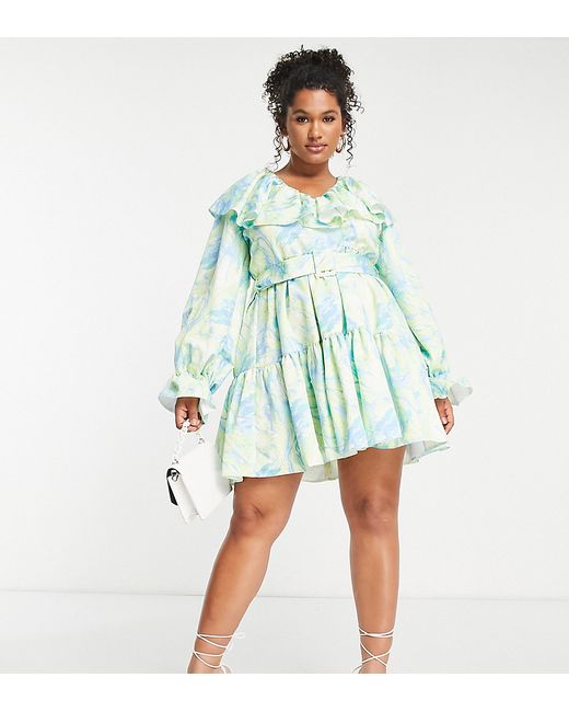 ASOS Luxe Curve marble V neck belted twill smock dress-