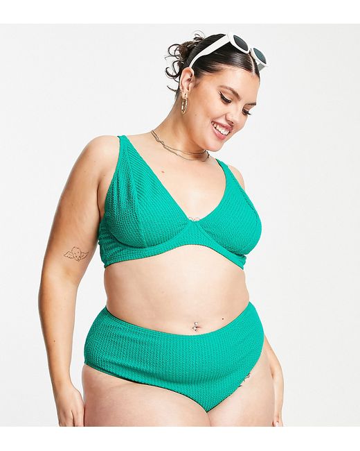 Peek & Beau Curve Exclusive high waist bikini bottom in green texture-