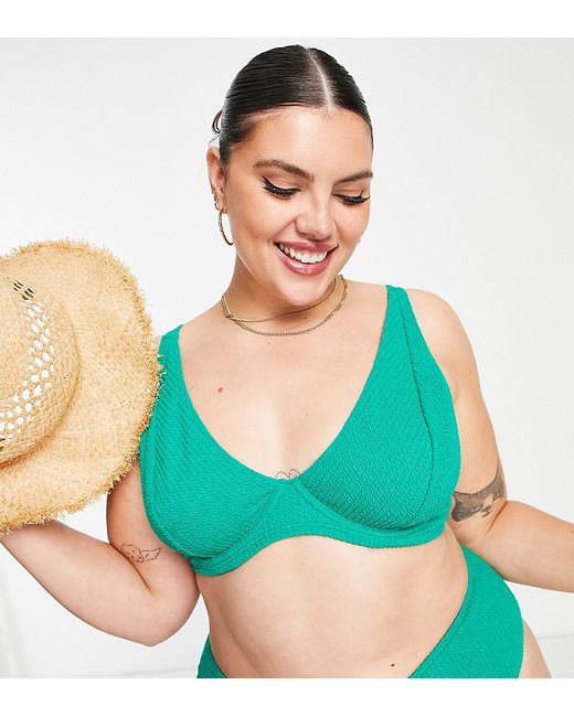 Peek & Beau Curve Exclusive underwire bikini top in green texture-