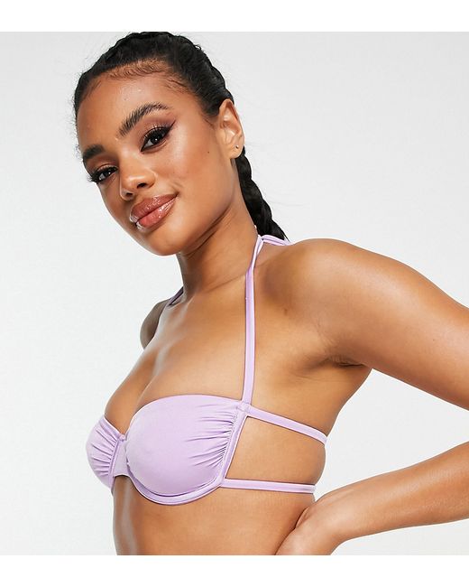 AsYou underwired ruched bandeau bikini top in lilac part of a set-