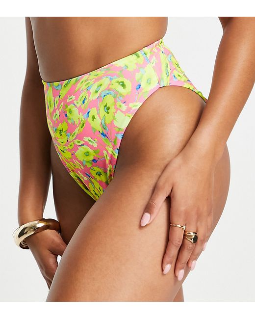 AsYou high leg waist bikini bottom in abstract floral print-