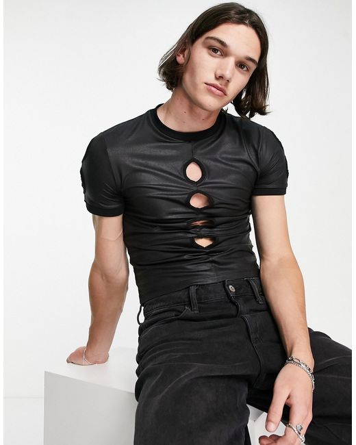 Asos Design muscle t-shirt in coated fabric with cut outs
