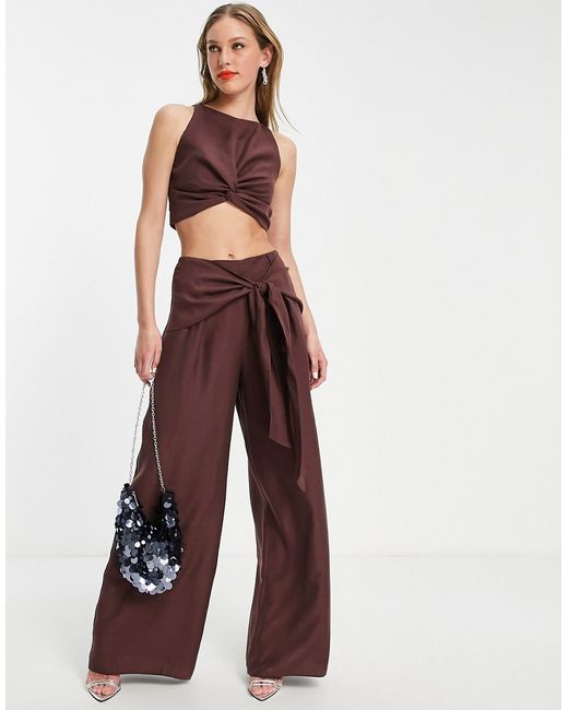 Asos Design wide leg pants in chocolate part of a set-