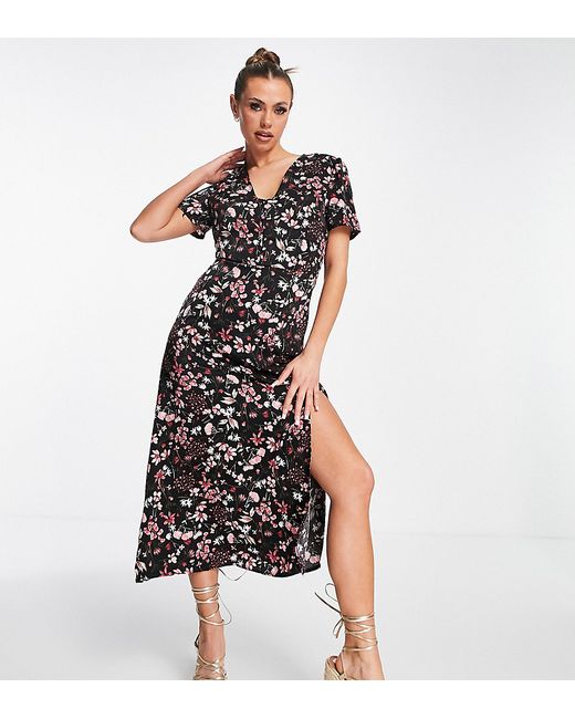 Missguided midi tea dress with short sleeve in floral