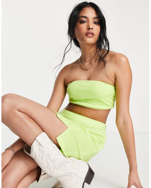 Lola May terrycloth bandeau crop top in lime-