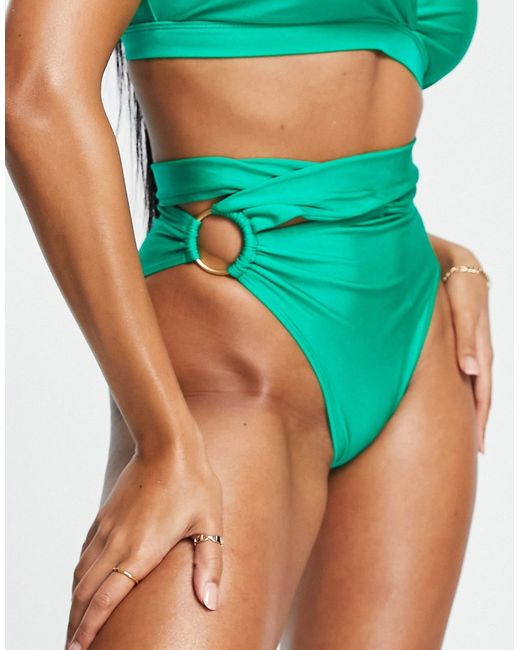 Asos Design Fuller Bust exclusive ring detail high waist bikini bottom in emerald